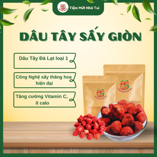 Mứt dâu tây sấy giòn, sấy bằng công nghệ hiện đại, an toàn sức khỏe