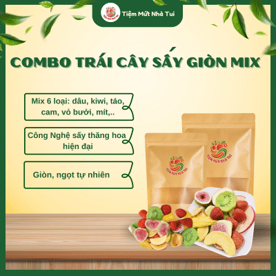 Combo trái cây sấy giòn là sự kết hợp các laoij trái cây với nhau, tạo sự mới lạ, bắt mắt