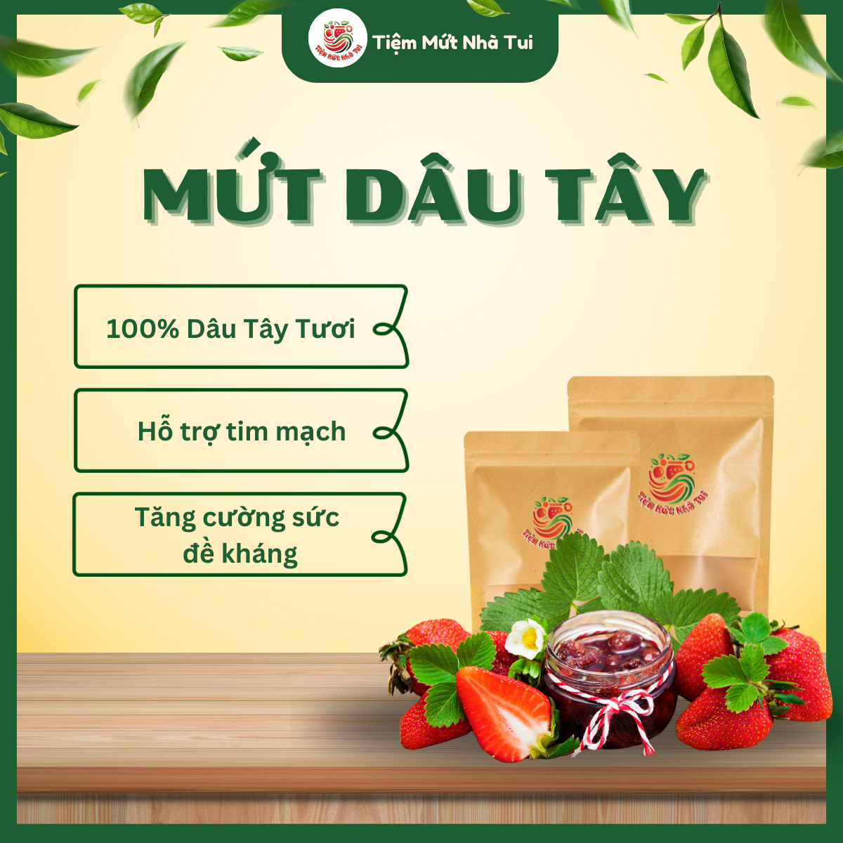 Mứt dâu tây là một loại thực phẩm được làm từ quả dâu tây tươi, qua quá trình nấu chín cùng với đường để tạo nên một hỗn hợp sánh mịn, ngọt ngào và đậm đà hương vị trái cây. 